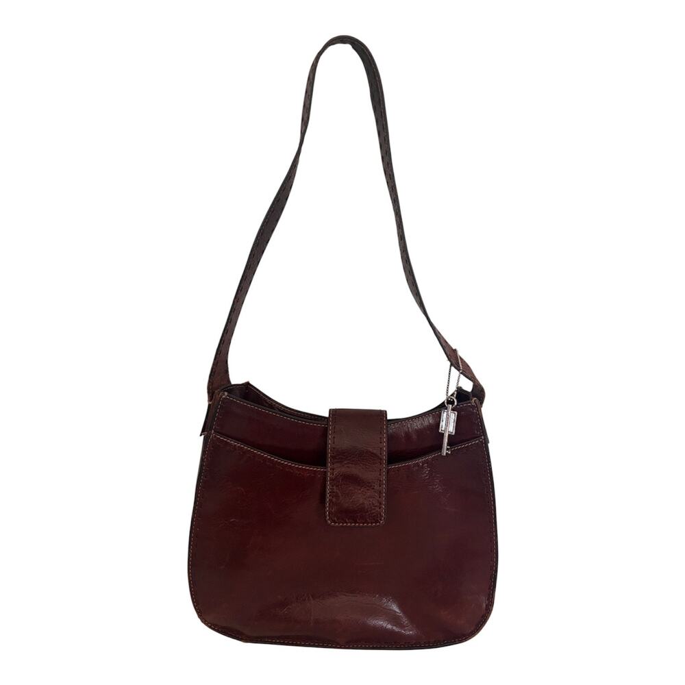 Vintage Fossil Leather Shoulder Bag Cognac Brown 90s Y2K Key Charm